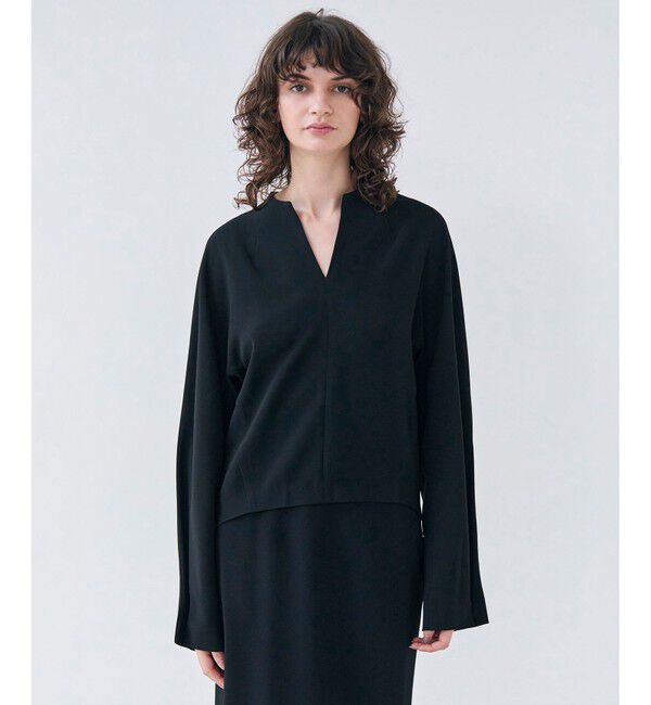 BEIGE,「【洗える】RUE / スリットネックフォルムブラウス」|シャツ・ブラウス|Black
