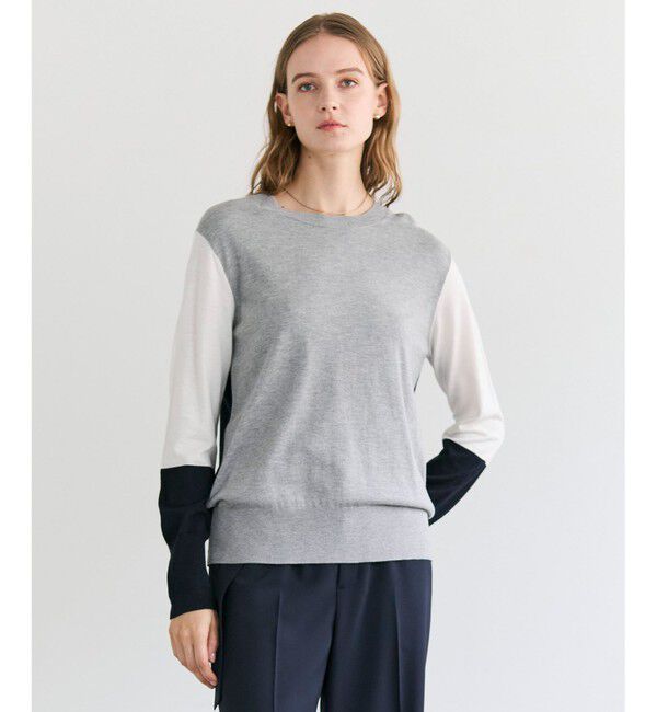 BEIGE,「CHLOR / ウールシルク配色クルーネックニット」|ニット・セーター|Gray