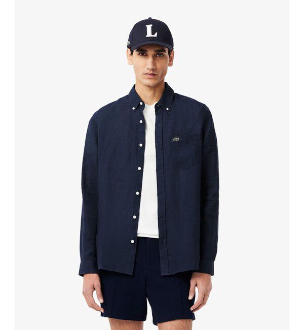 LACOSTE「リネンボタンダウン長袖シャツ」|シャツ・ブラウス|ネイビー