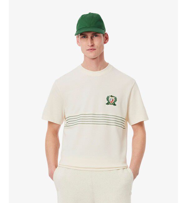 LACOSTE「フロントボーダーパネル鹿の子Tシャツ」|Tシャツ・カットソー|オフホワイト