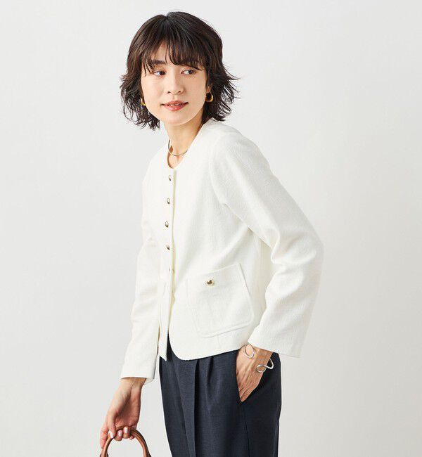 NOLLEY'S sophi「ウォッシャブルラッセルリングカーデジャケット」|ノーカラージャケット|