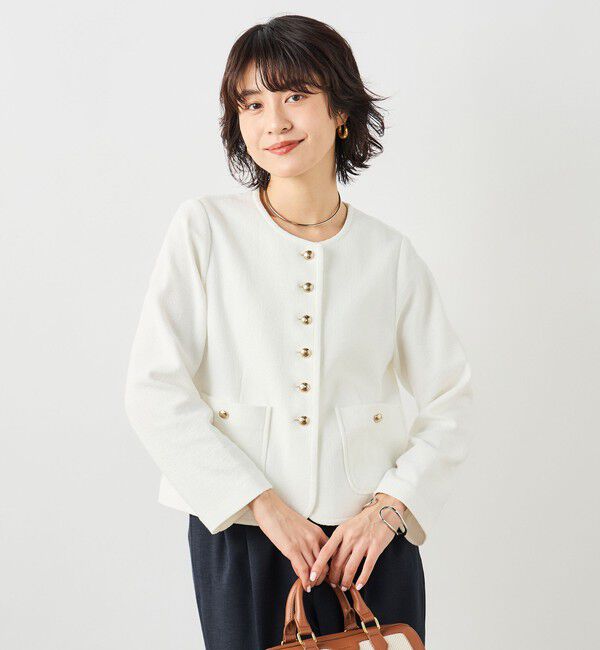 NOLLEY'S sophi「ウォッシャブルラッセルリングカーデジャケット」|ノーカラージャケット|