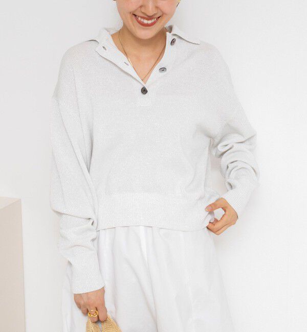 NOLLEY'S「《手洗い可能》ギマコットンポロ襟プルオーバー」|ニット・セーター|シルバー