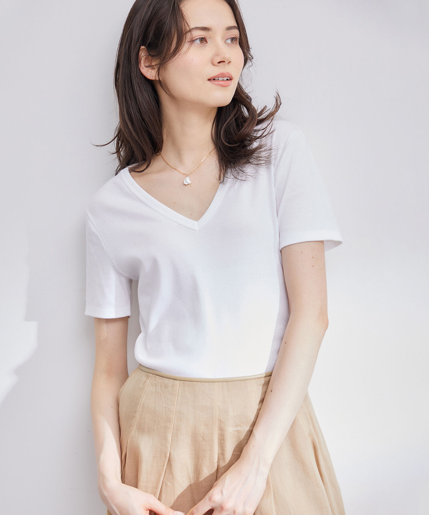 ROPE「【PETIT BATEAU（プチバトー）&times;ROPE'】VネックTEE」|Tシャツ・カットソー|ホワイト(10)