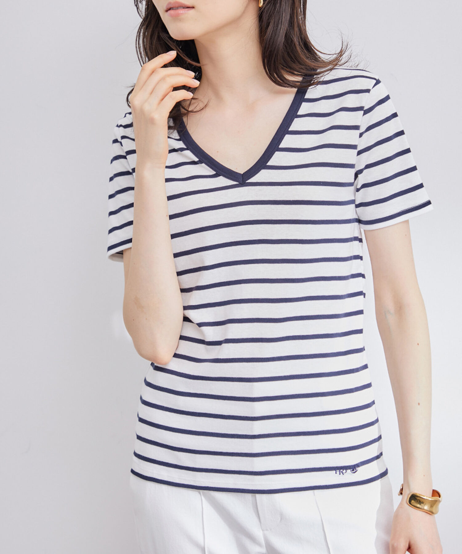 ROPE「【PETIT BATEAU（プチバトー）&times;ROPE'】VネックTEE」|Tシャツ・カットソー|ホワイト系(12)