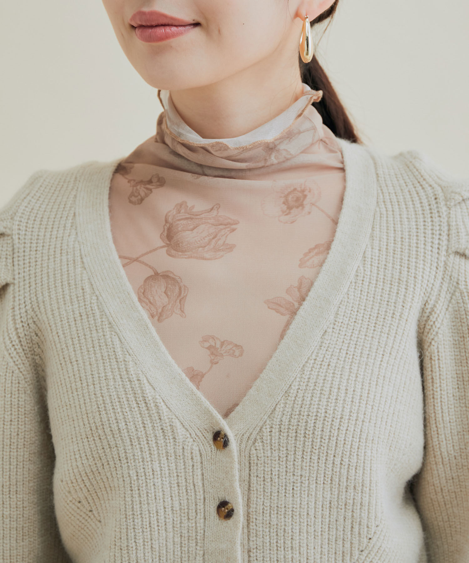 VIS「パワショルボリュームスリーブ片畦Vネックカーディガン」|カーディガン|