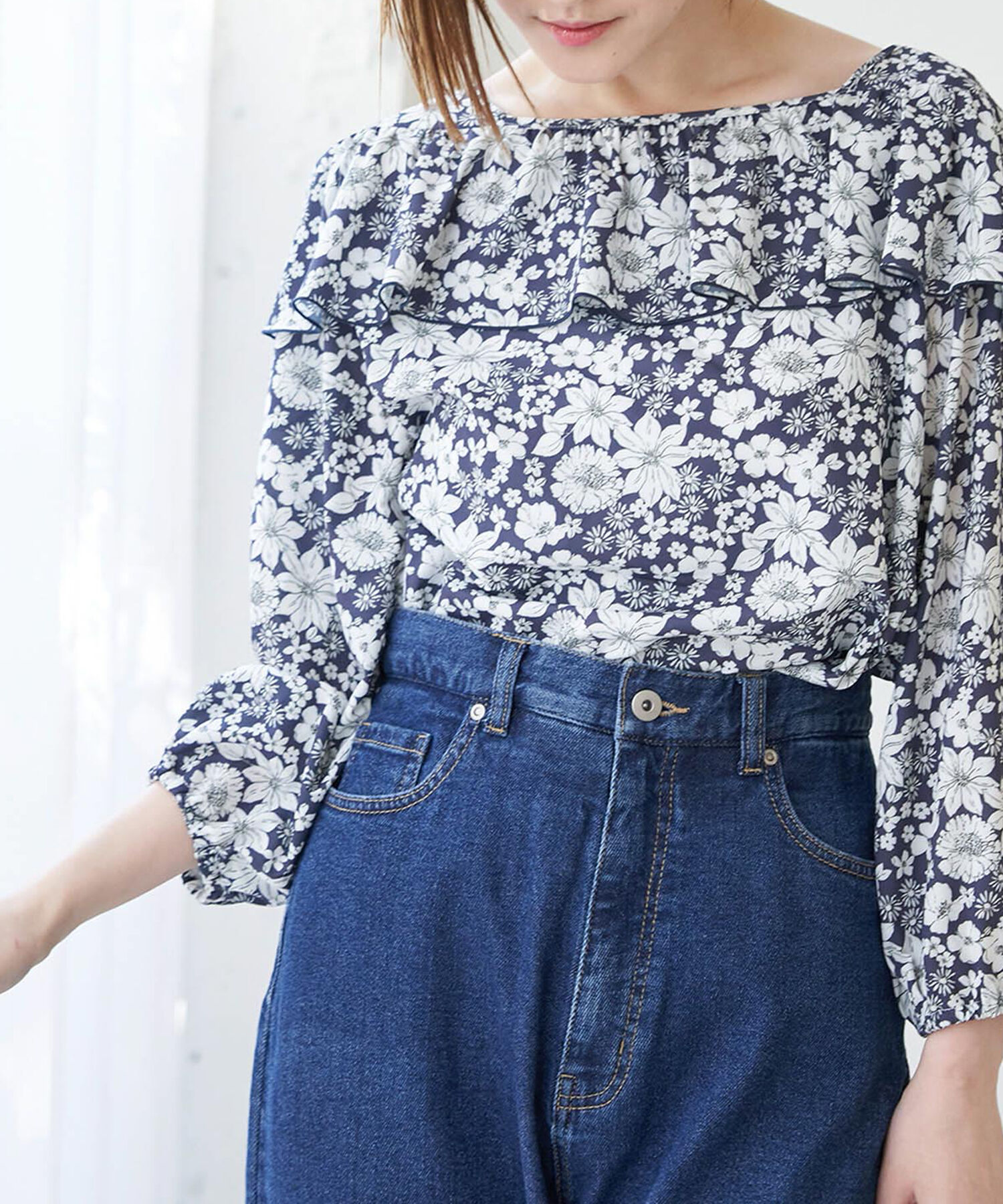 Rope&rsquo;Picnic「ラッフルデザインブラウス」|シャツ・ブラウス|ネイビー(40)