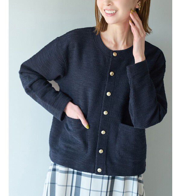 Rope&rsquo;Picnic「カットツイードメタル釦カーディガン」|カーディガン|ネイビー(40)