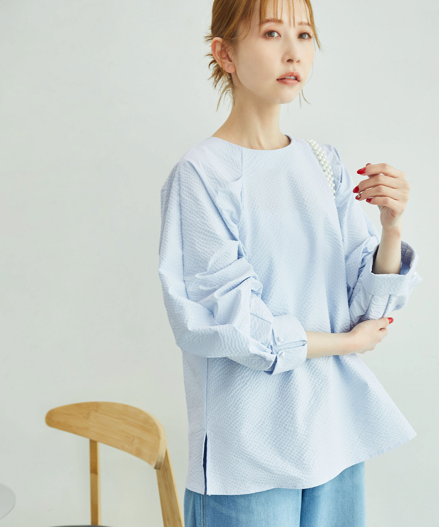 Rope&rsquo;Picnic「サッカーストライププルオーバー」|シャツ・ブラウス|サックス(48)