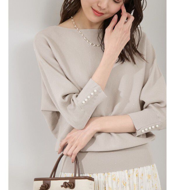 Rope&rsquo;Picnic「アンジェリーナ7分袖パールドルマンニット」|ニット・セーター|ライトグレー(08)