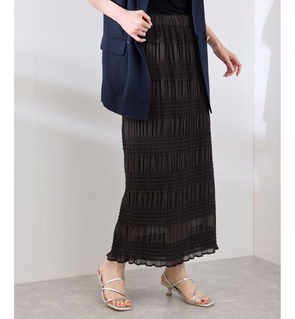 Rope&rsquo;Picnic「フリルギャザーロングスカート」|スカート|チャコール(06)