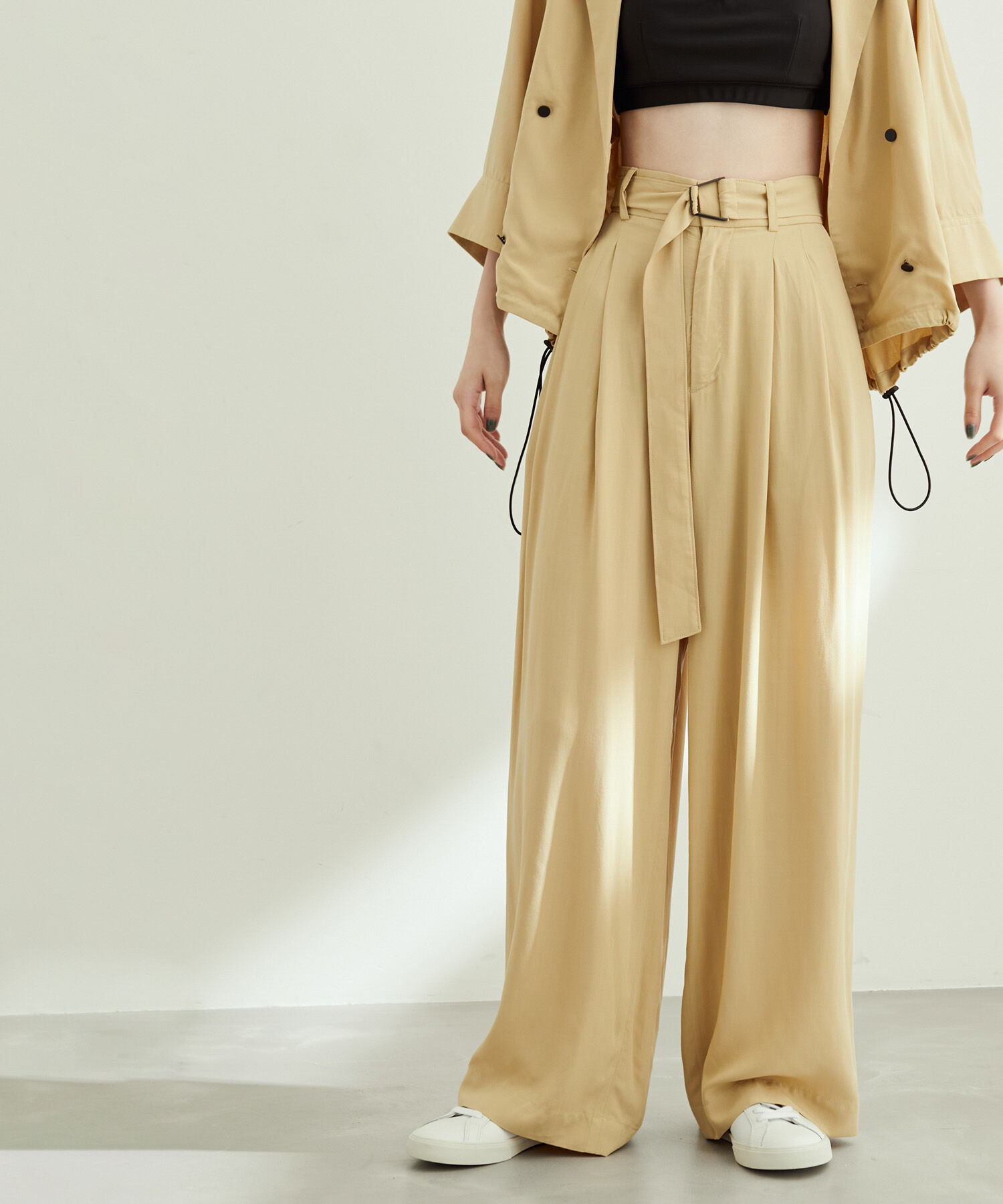 ADAM ET ROPE'「【セットアップ対応】イージーレーヨン2タックパンツ」|その他|カラシ(86)