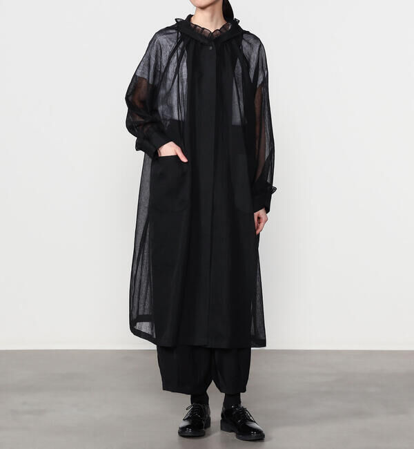  「eunoia | シアーオーガンジー フリルフードコート WOMEN」|ダッフルコート|BLACK