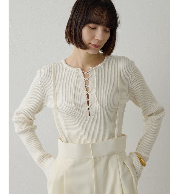  「RAW SILKレースアッププルオーバー」|ニット・セーター|