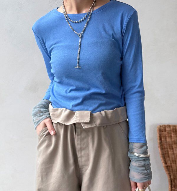  「【WEB限定】袖シャーリングデザインプルオーバー」|Tシャツ・カットソー|ブルー