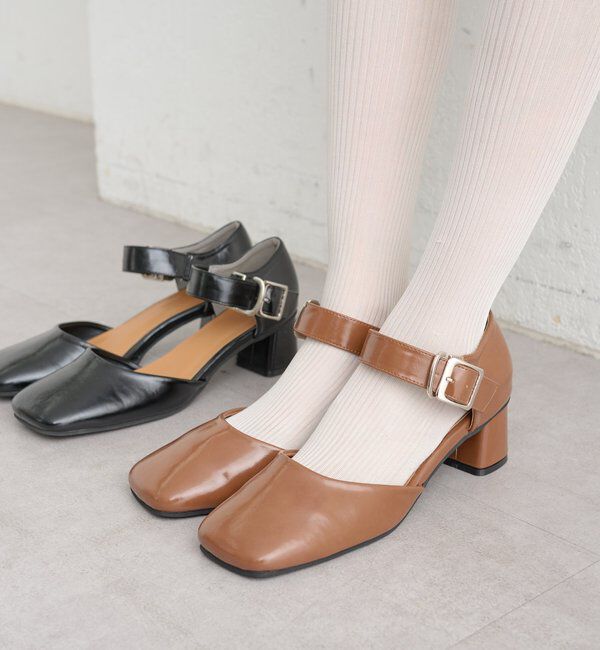  「バックルスクエアパンプス」|パンプス|キャメル