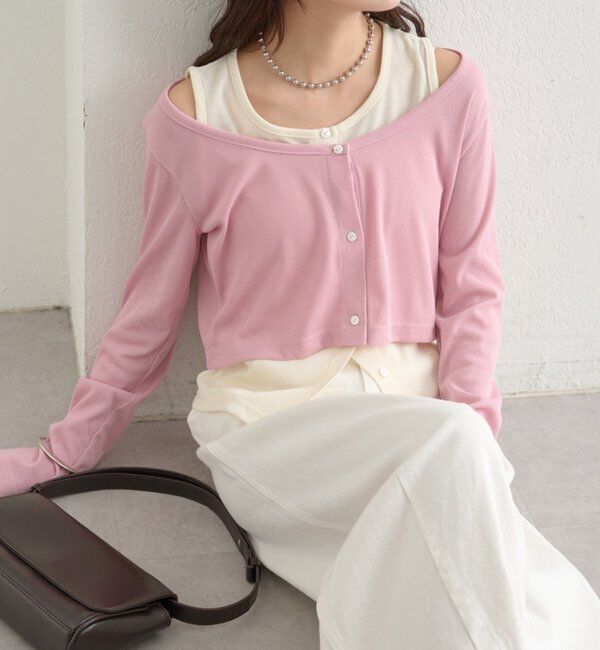  「配色レイヤードロングTシャツ」|Tシャツ・カットソー|ピンク