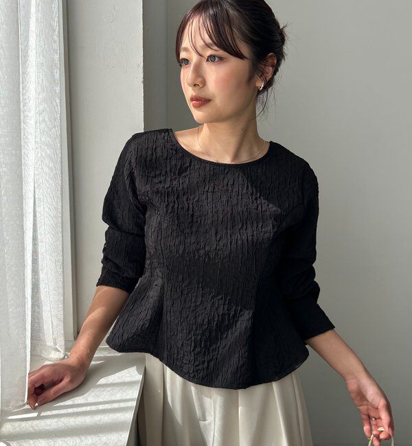  「ジャガードバックリボンペプラムブラウス」|シャツ・ブラウス|ブラック