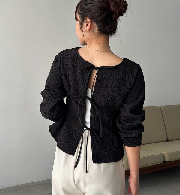  「ジャガードバックリボンペプラムブラウス」|シャツ・ブラウス|