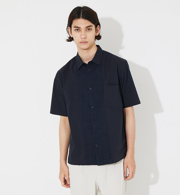 ABAHOUSE「タイプライター 切替 コンビ 半袖シャツ」|シャツ・ブラウス|ダークネイビー