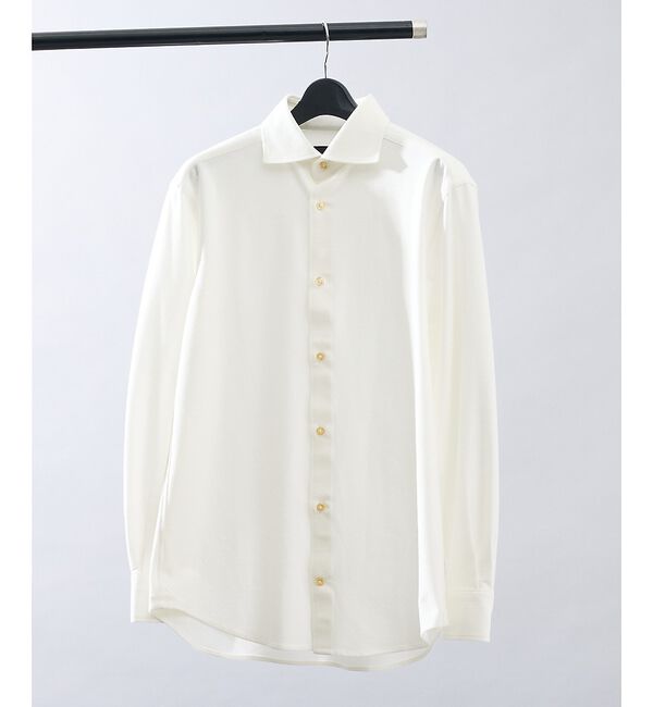 ABAHOUSE「【ON/OFF兼用】ドレスニット ネルツイル＆チェック ワイドカラーシャツ /」|シャツ・ブラウス|ホワイト