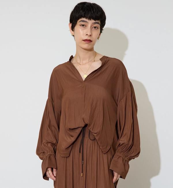 Liesse「割繊ギャザースキッパーブラウス」|シャツ・ブラウス|ブラウン