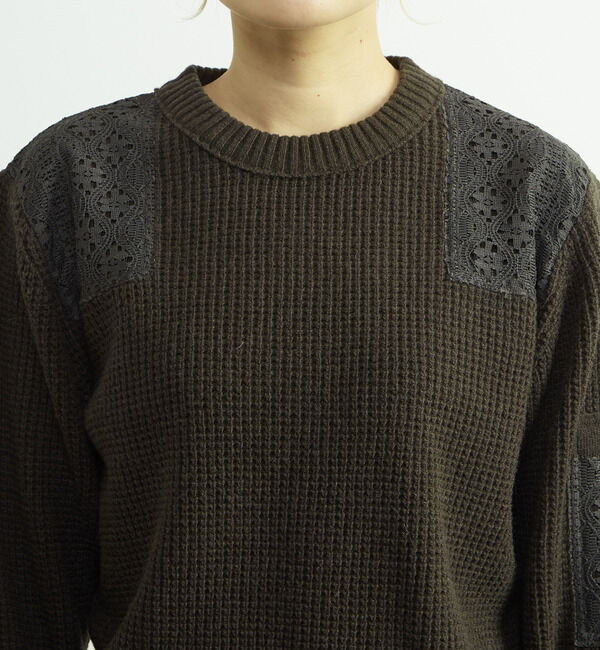 SOFFITTO「レースパッチ付きワッフルニット」|ニット・セーター|