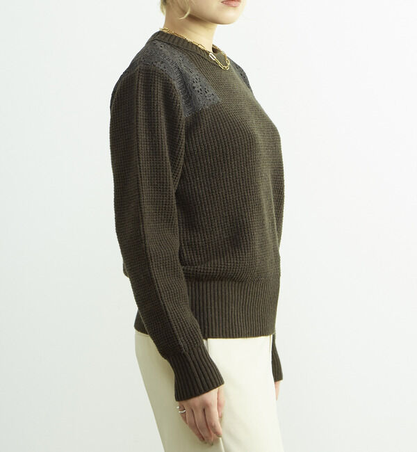 SOFFITTO「レースパッチ付きワッフルニット」|ニット・セーター|