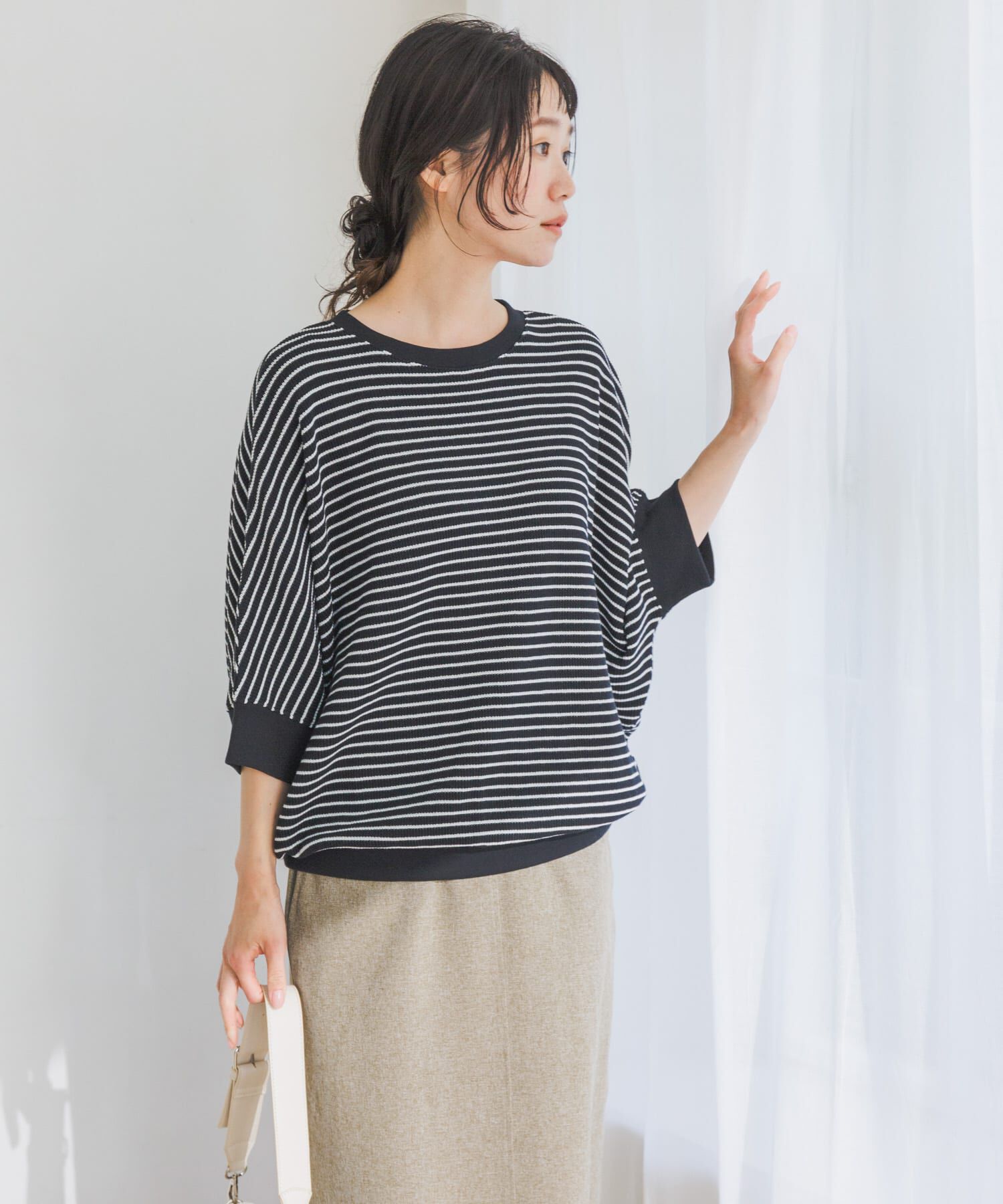 URBAN RESEARCH DOORS「タックフライスワイドTシャツ」|Tシャツ・カットソー|ブラック系その他