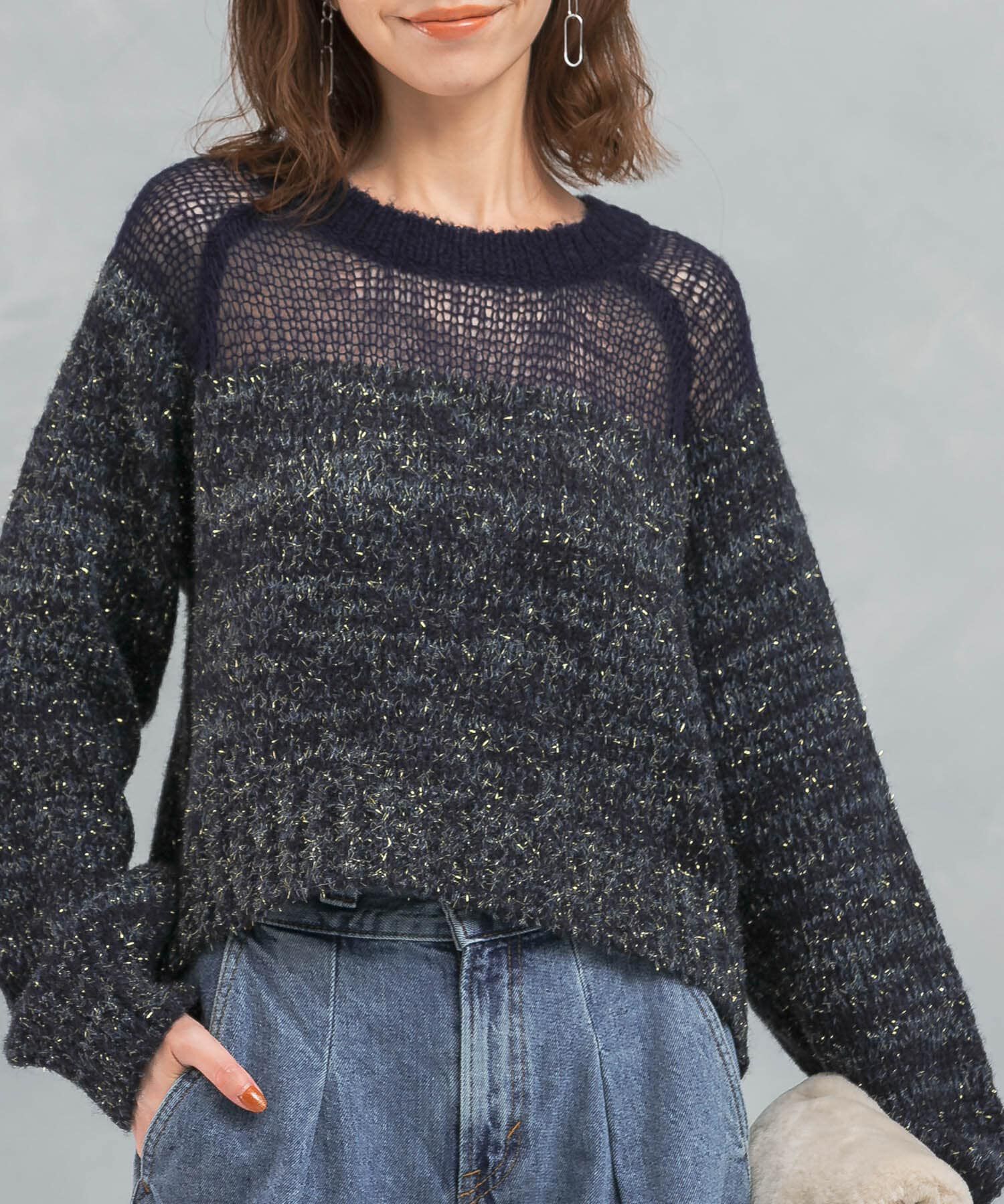 URBAN RESEARCH ROSSO「『WEB限定』ドッキングラメニット」|ニット・セーター|