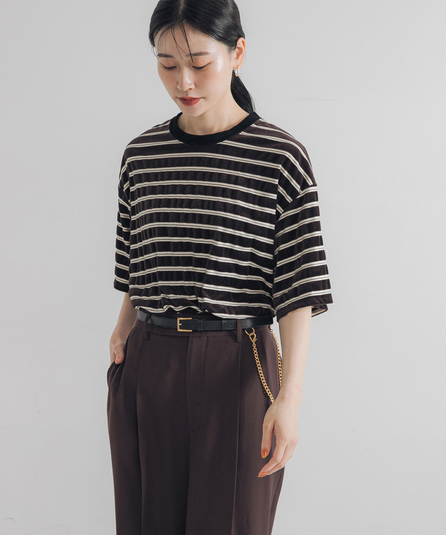 URBAN RESEARCH「ベロアボーダーカットソー」|Tシャツ・カットソー|