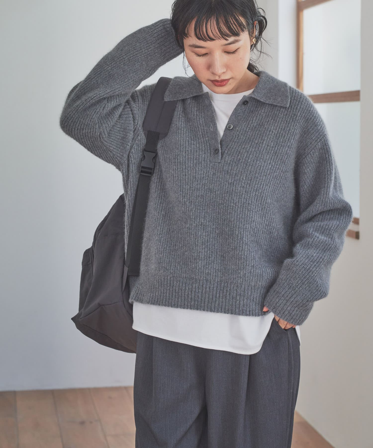 URBAN RESEARCH DOORS「FOX混衿付き畦ニット」|ニット・セーター|