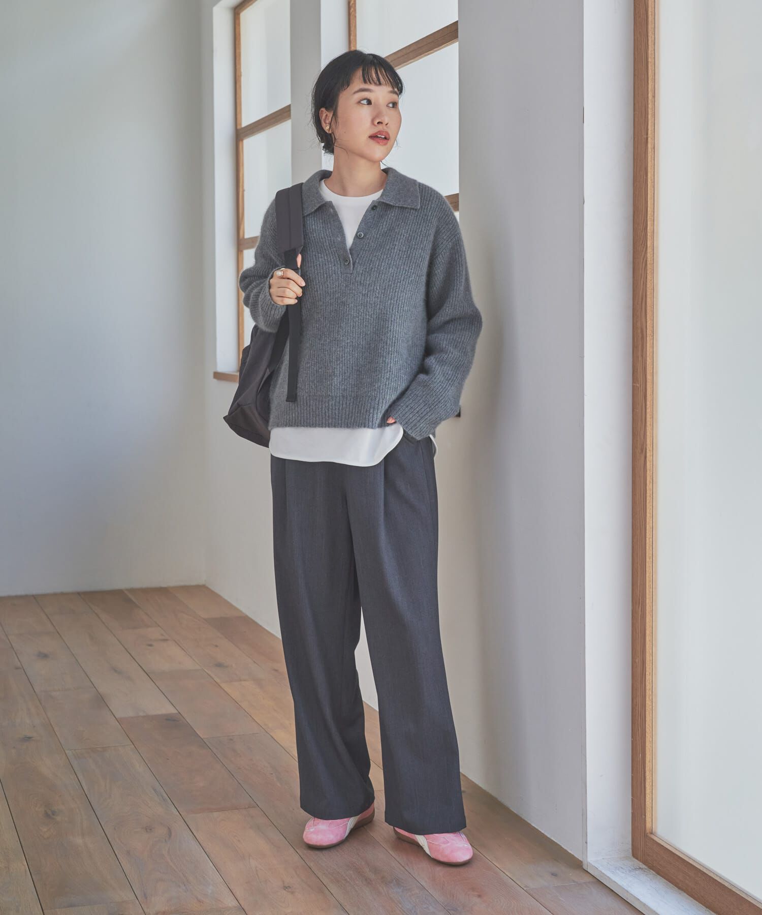 URBAN RESEARCH DOORS「FOX混衿付き畦ニット」|ニット・セーター|