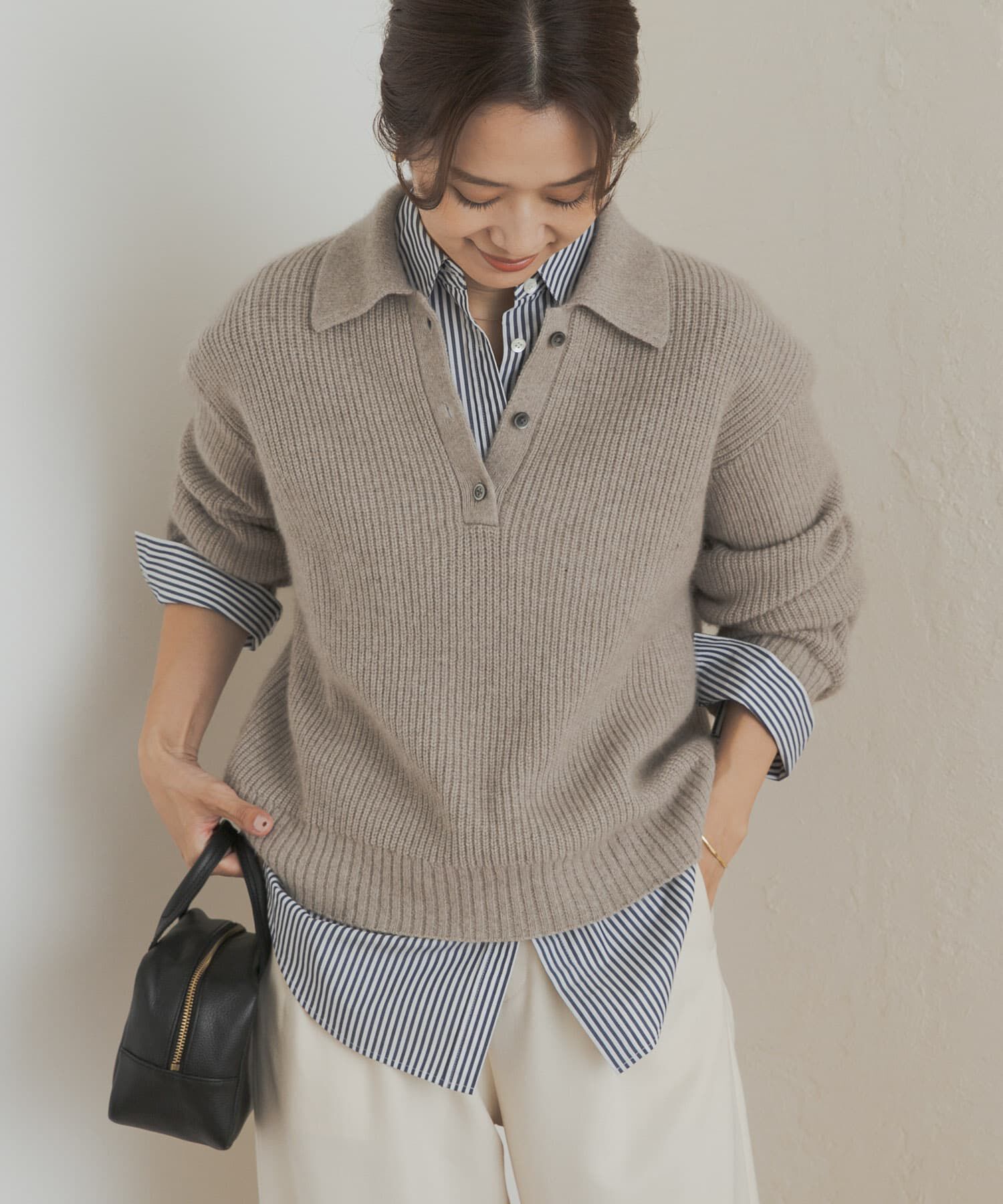 URBAN RESEARCH DOORS「FOX混衿付き畦ニット」|ニット・セーター|