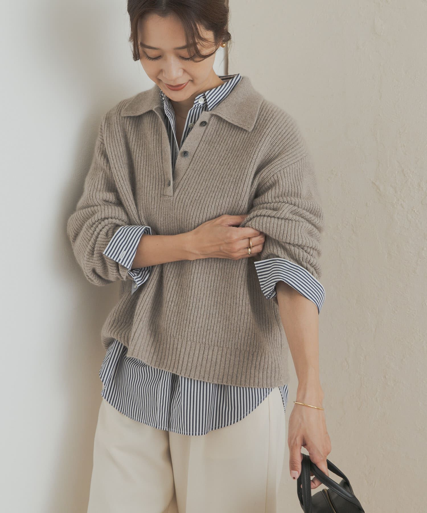 URBAN RESEARCH DOORS「FOX混衿付き畦ニット」|ニット・セーター|