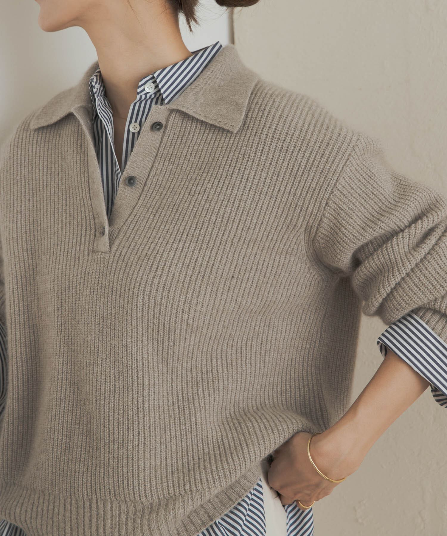 URBAN RESEARCH DOORS「FOX混衿付き畦ニット」|ニット・セーター|