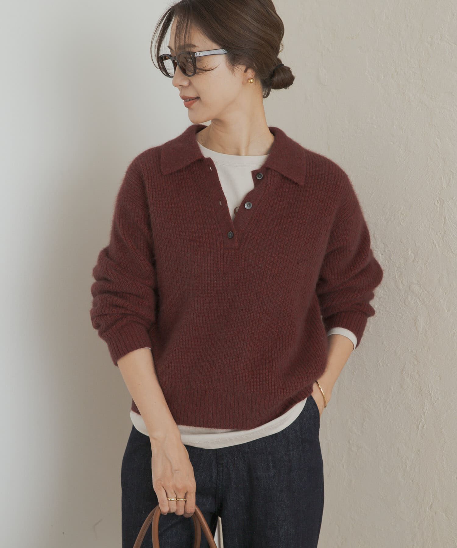 URBAN RESEARCH DOORS「FOX混衿付き畦ニット」|ニット・セーター|