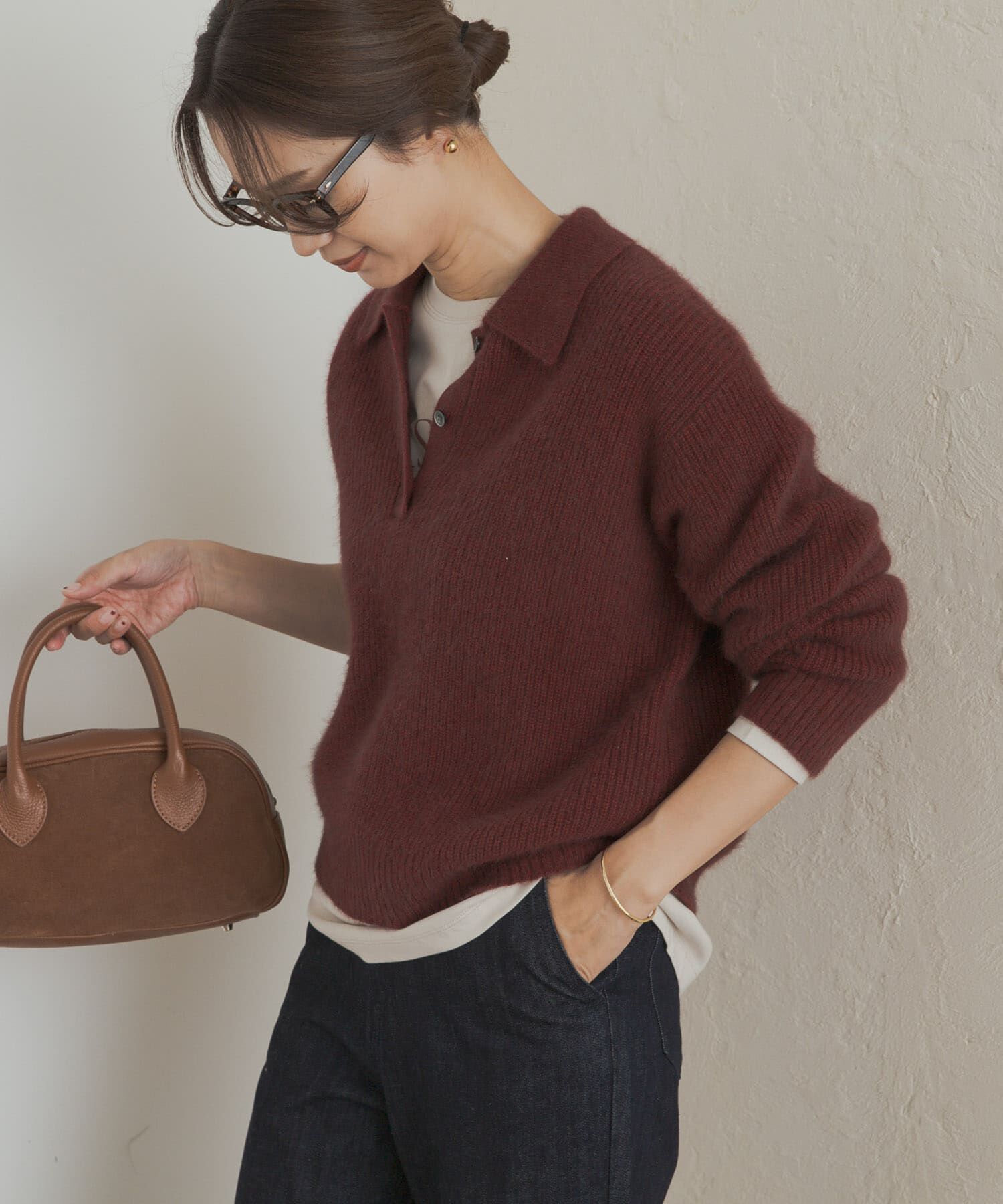 URBAN RESEARCH DOORS「FOX混衿付き畦ニット」|ニット・セーター|