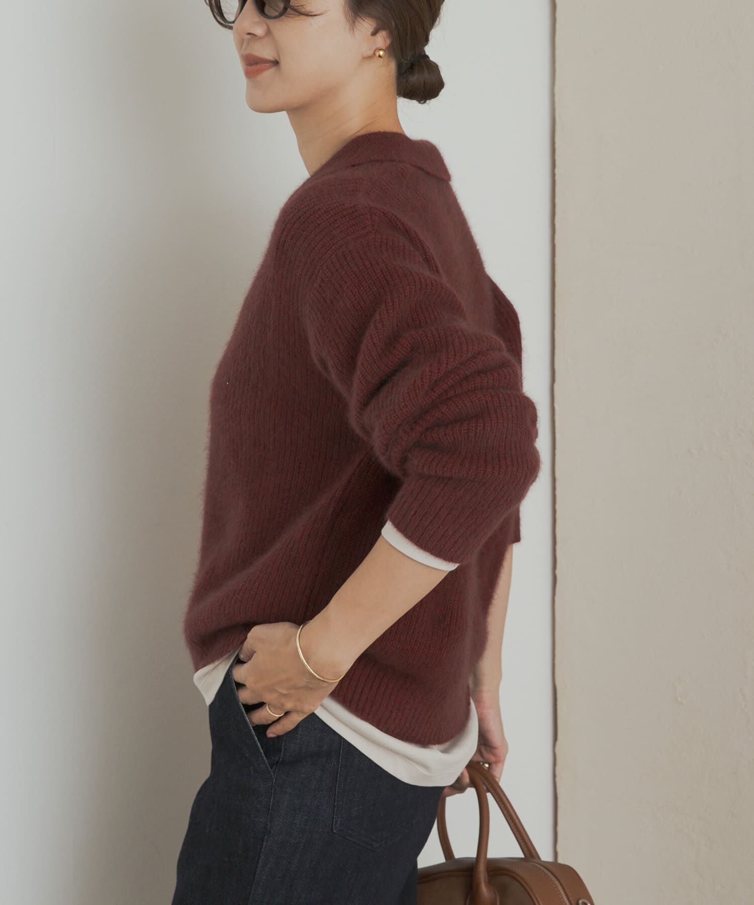 URBAN RESEARCH DOORS「FOX混衿付き畦ニット」|ニット・セーター|