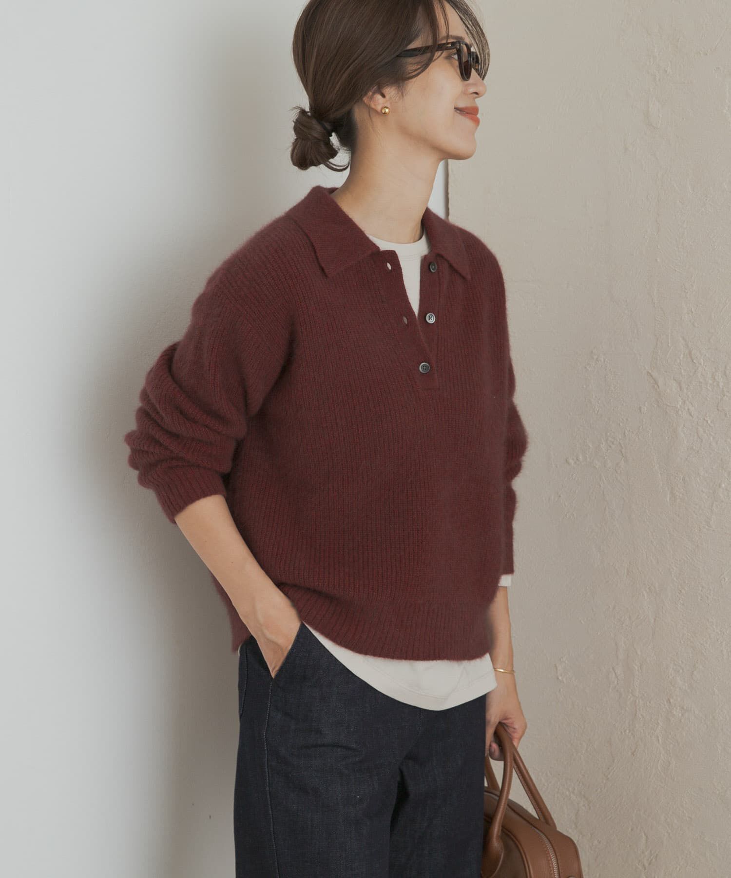 URBAN RESEARCH DOORS「FOX混衿付き畦ニット」|ニット・セーター|