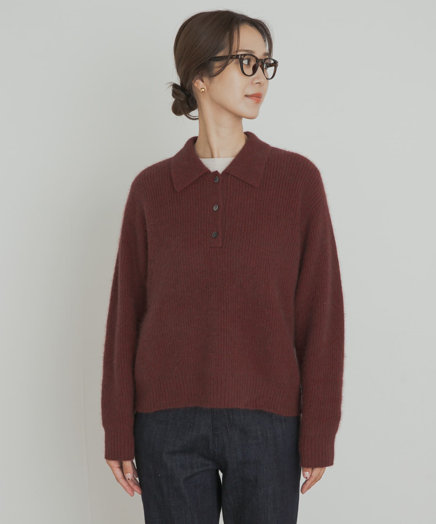 URBAN RESEARCH DOORS「FOX混衿付き畦ニット」|ニット・セーター|