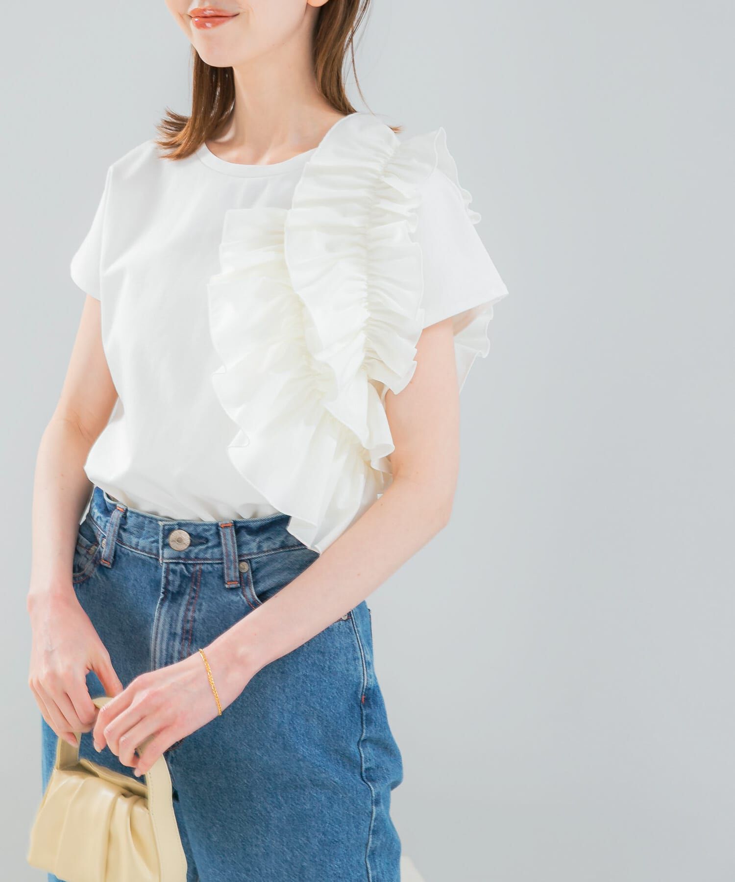 URBAN RESEARCH ROSSO「フリルドッキングTEEブラウス」|Tシャツ・カットソー|