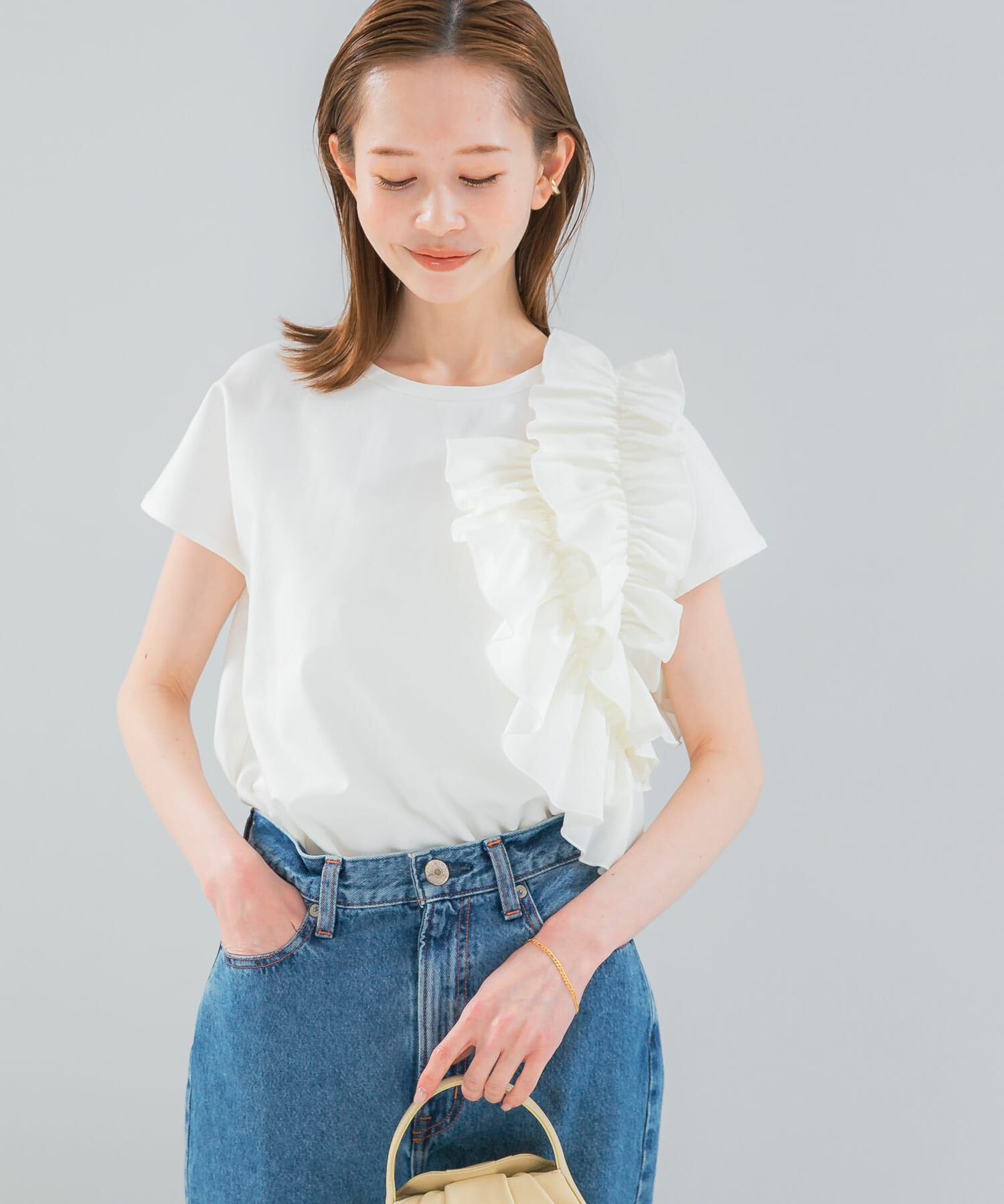 URBAN RESEARCH ROSSO「フリルドッキングTEEブラウス」|Tシャツ・カットソー|