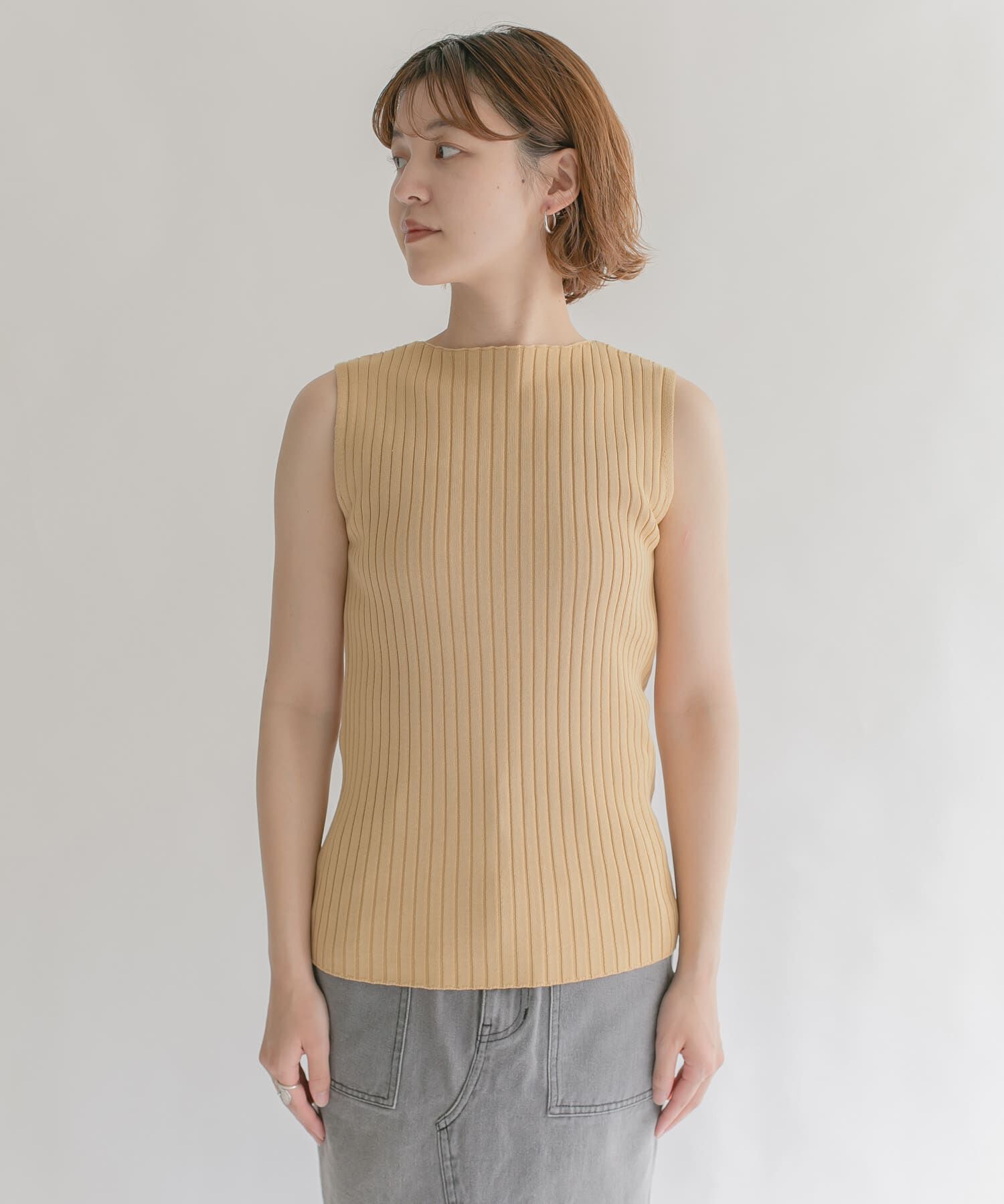  「ボートネックRIBニットタンクトップ」|タンクトップ|