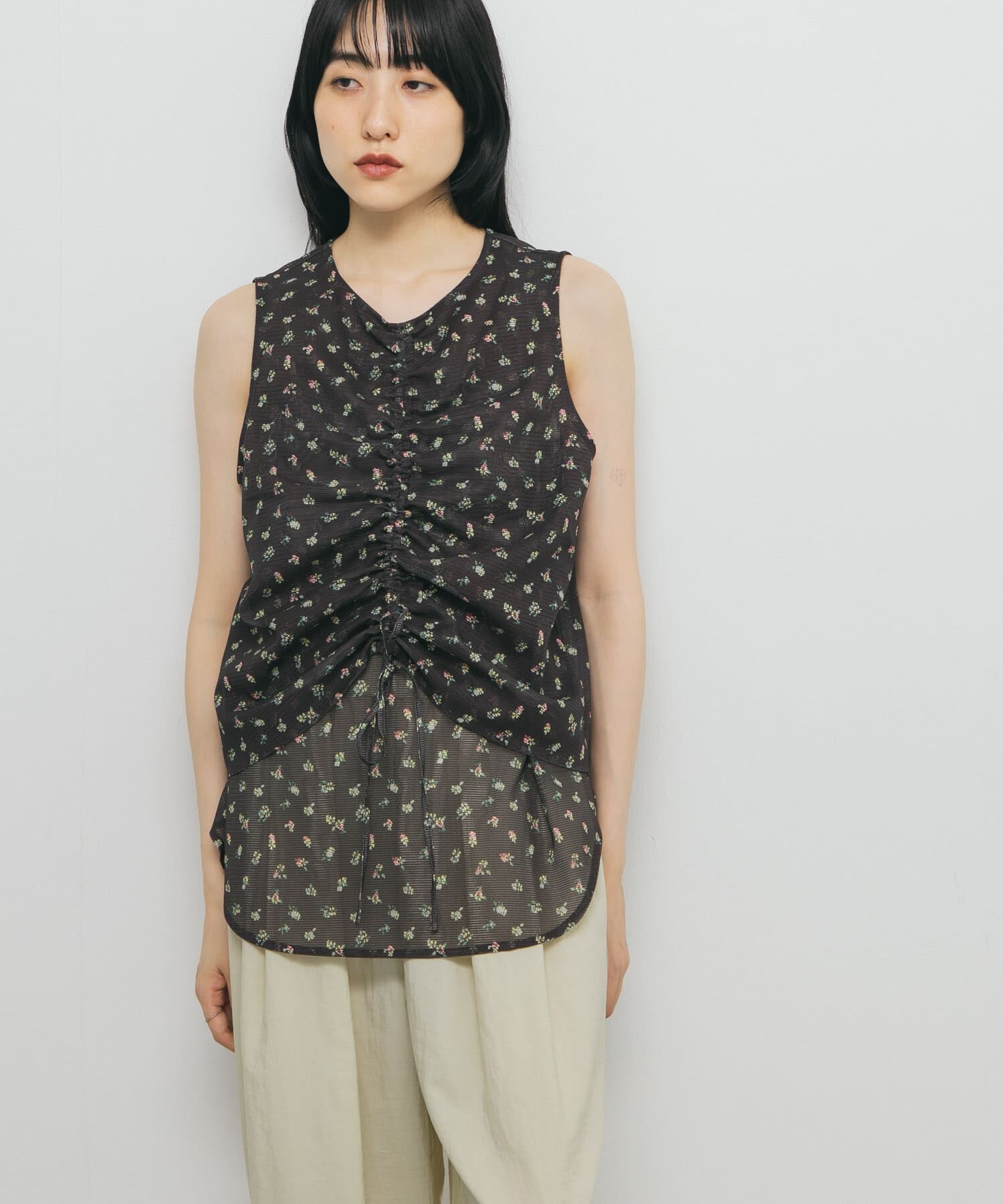  「フラワープリントメッシュトップス」|シャツ・ブラウス|