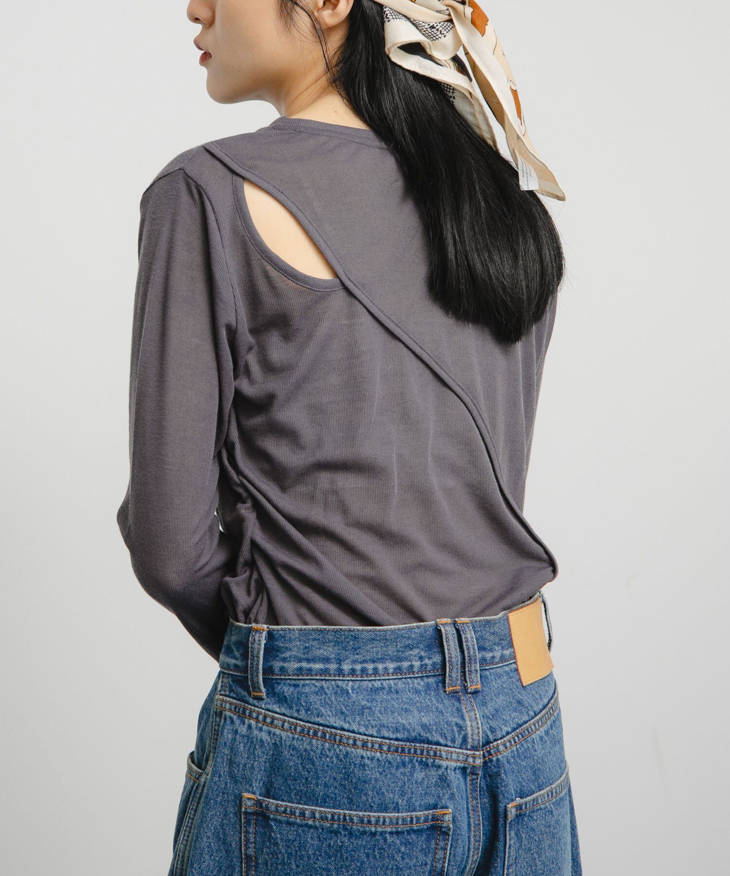  「シアーリブデザインカットソー」|Tシャツ・カットソー|チャコールグレー