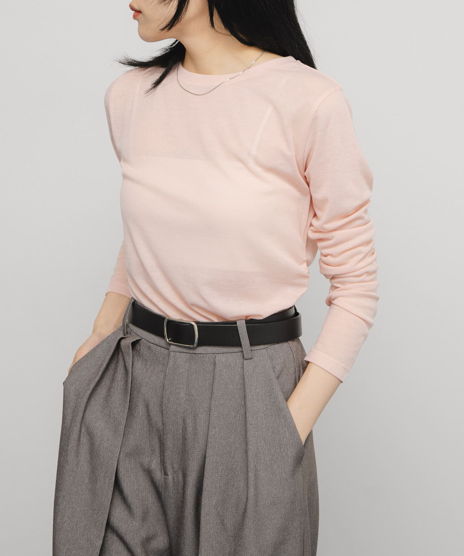  「シアーリブデザインカットソー」|Tシャツ・カットソー|ピンク