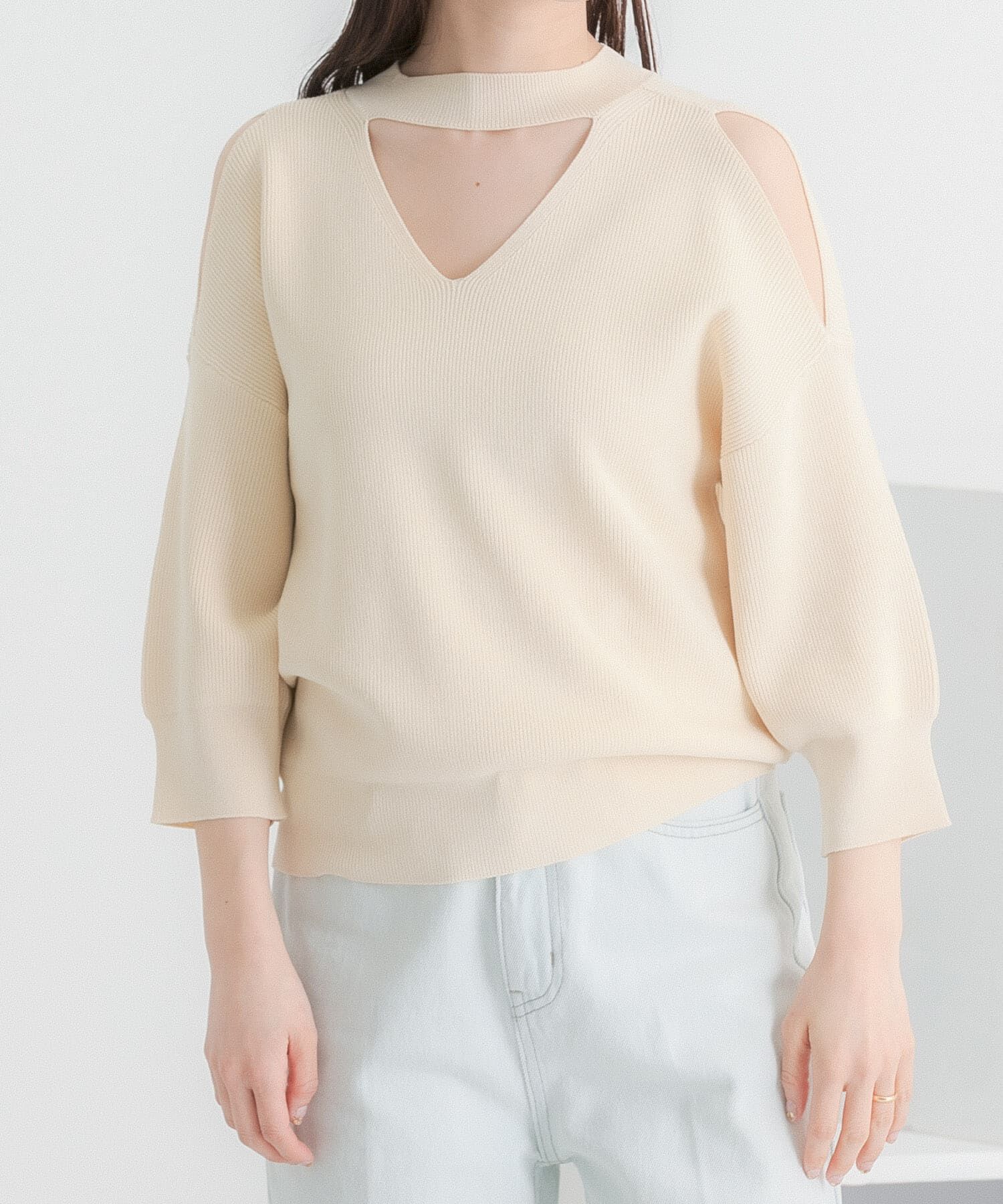 SENSE OF PLACE by URBAN RESEARCH「カットアウトハイネックセーター(5分袖)」|ニット・セーター|