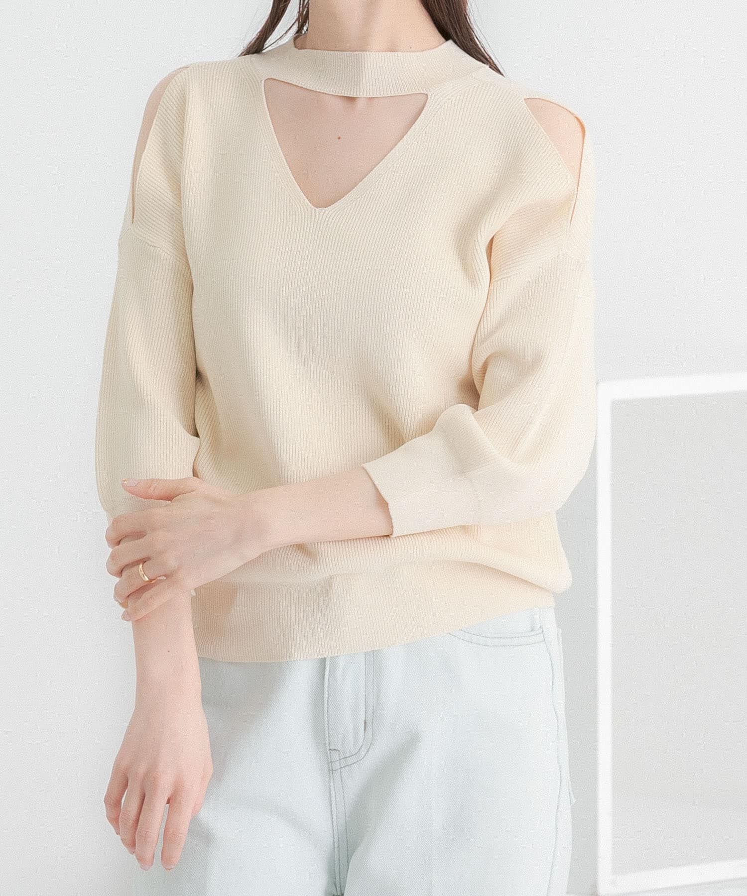 SENSE OF PLACE by URBAN RESEARCH「カットアウトハイネックセーター(5分袖)」|ニット・セーター|