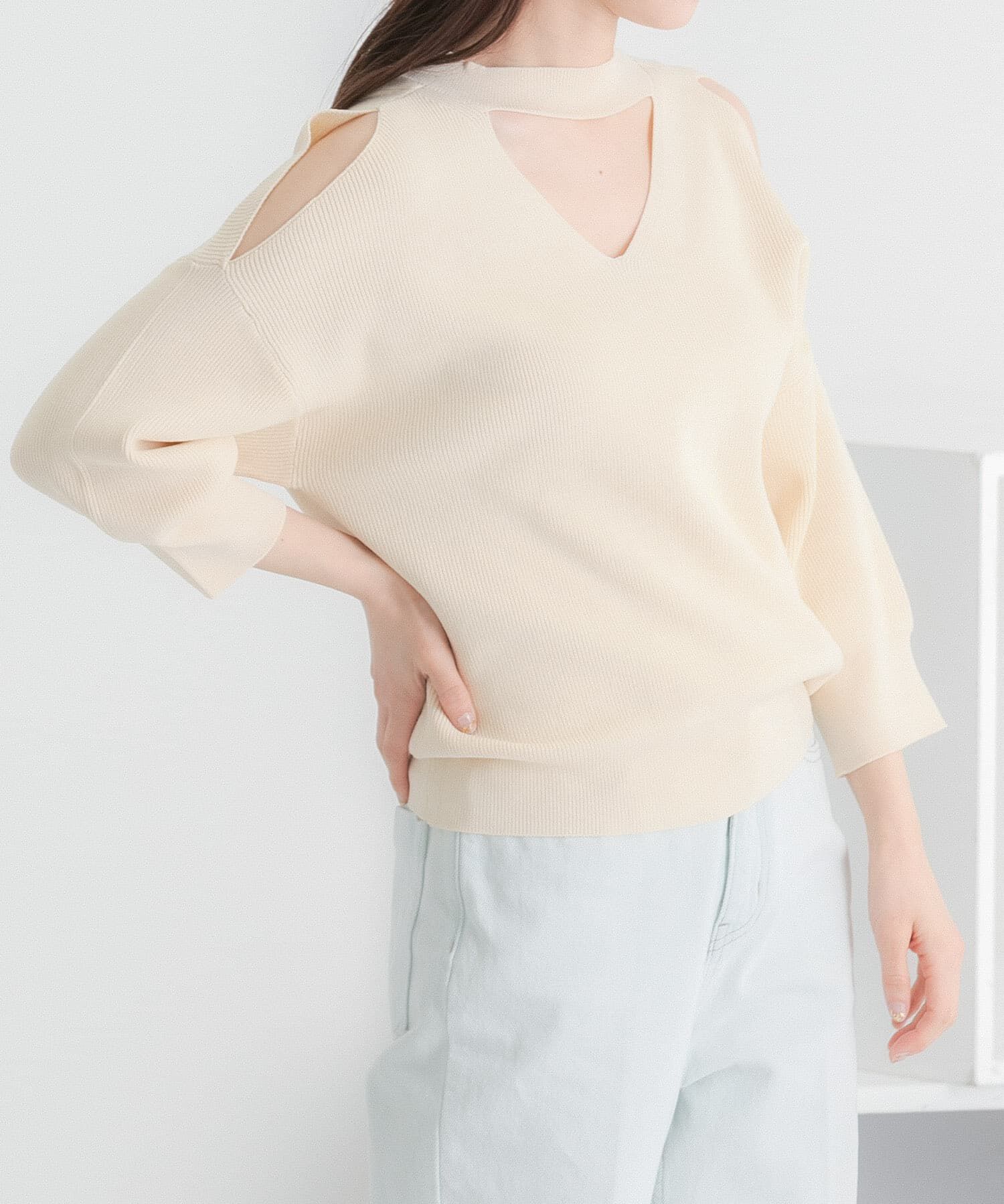 SENSE OF PLACE by URBAN RESEARCH「カットアウトハイネックセーター(5分袖)」|ニット・セーター|